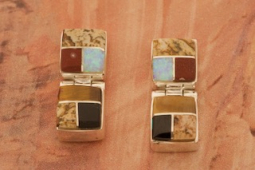 Calvin Begay Genuine Gemstones Sterling Silver Native American Earrings